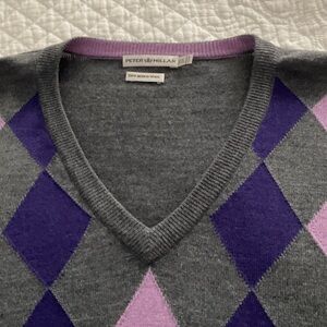 Peter Millar Gray, Purple & Lavender Argyle V-Neck Sweater